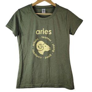 2/$15 Birthday TShirt Green Medium Ram Zodiac Fearless Artistic Aries Cherryloom